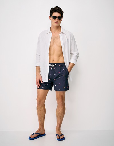 Flag Print Swim Shorts in Navy