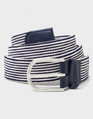 Stretch Woven Belt in Navy and White
