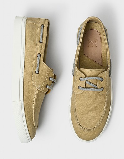 Washed Canvas Boat Shoes in Stone