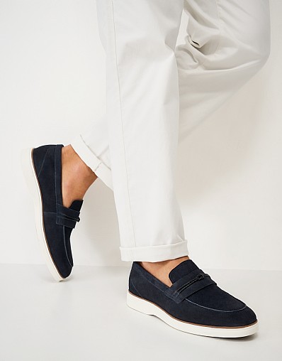 Knot Detail Casual Suede Loafers in Navy