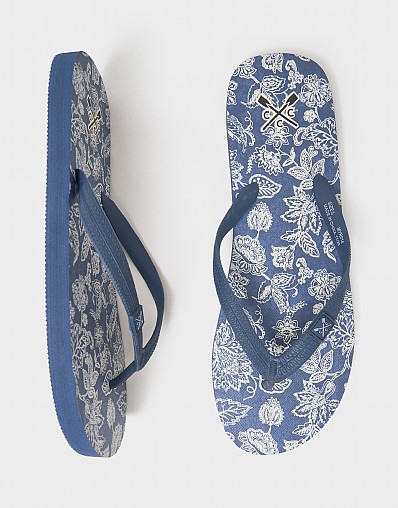 Flip Flops in Blue Botanical Print