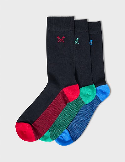 3 Pack Bamboo Socks in Navy with Colour Accents