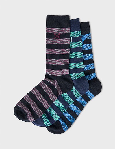 3 Pack Bamboo Socks in Navy with Colour Stripes
