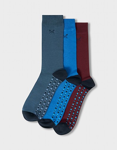 3 Pack Bamboo Socks in Red and Navy