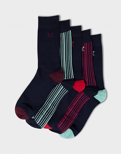 5 Pack Bamboo Sock Box in Red, Green and Purple