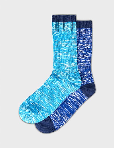 2-Pack Cotton-Rich Mouline Rugby Socks in Blue & Navy