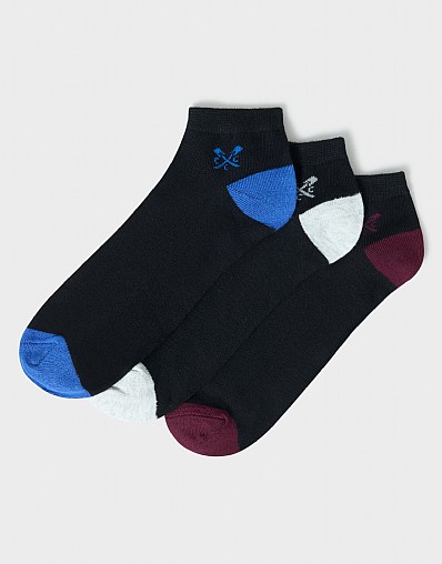 3 Pack Bamboo Trainer Socks in Black and Multi