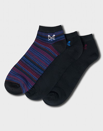 3 Pack Bamboo Trainer Socks in Grey and Multi