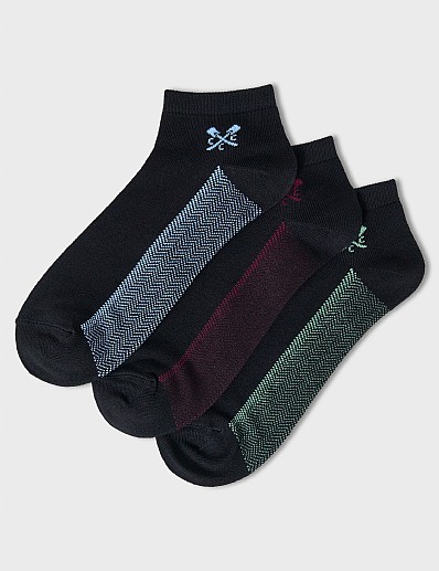 3 Pack Trainer Socks in Black Herringbone Print