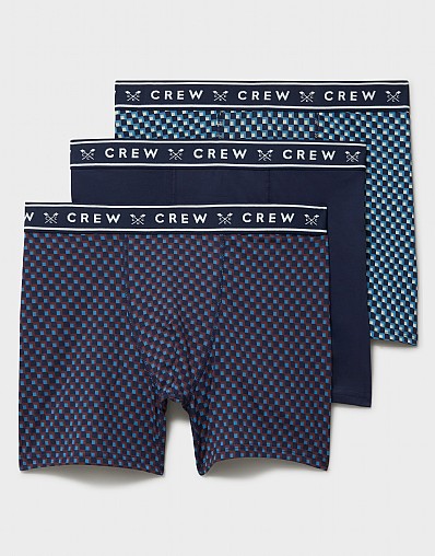 3 Pack Geo Print Jersey Boxers in Blue and Navy