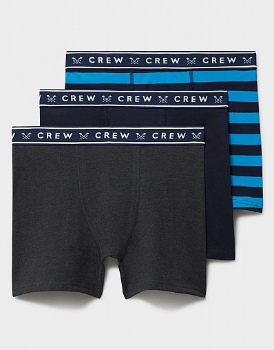 3 Pack Jersey Boxers in Navy, Grey and Blue Stripe