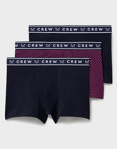 3-Pack Cotton Boxer Briefs in Navy & Mulberry Geo Print