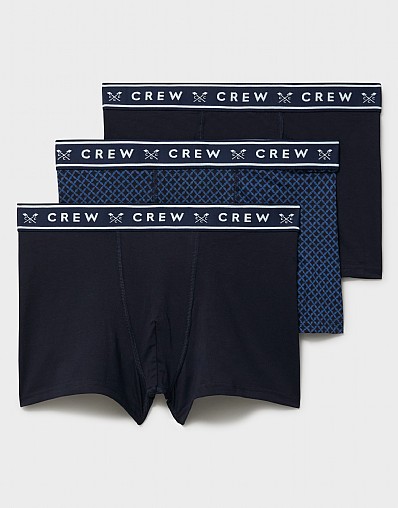 3-Pack Cotton Boxer Briefs in Navy & Tile Print
