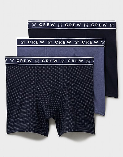 3 Pack Plain and Spotty Jersey Boxers in Navy and Steel Blue
