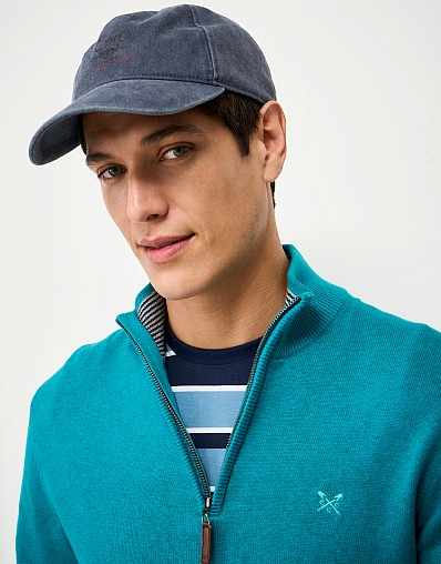 Embroidered Cotton Garment Dye Cap in Navy