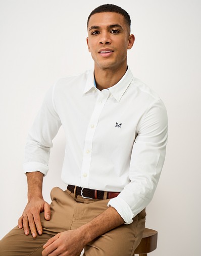 Slim Fit Plain Cotton Poplin Shirt in White