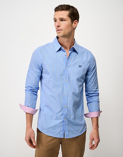 Slim Fit Micro Gingham Shirt in Sky Blue