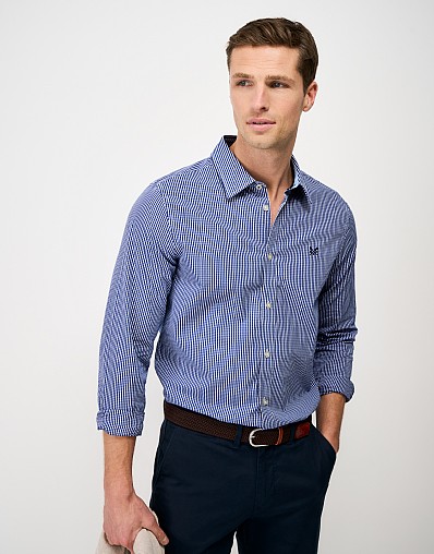 Slim Fit Micro Gingham Shirt in Blues