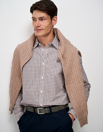 Leather Block-Detail Belt in Chocolate Brown