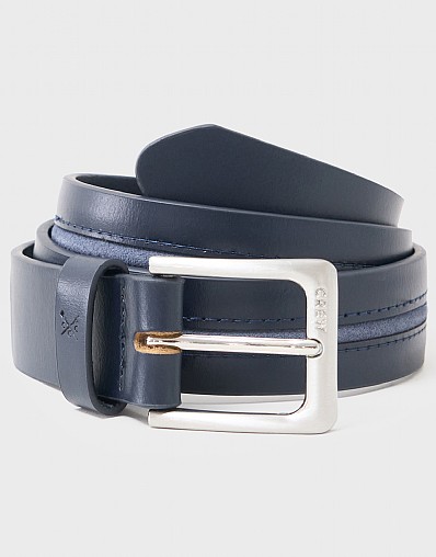 Leather Block-Detail Belt in Navy
