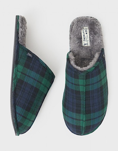 Mule Slippers in Green Check