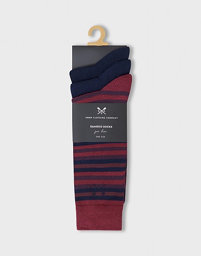 3 Pack Bamboo Socks in Red Stripes