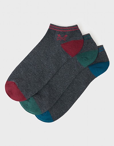 3 Pack Bamboo Trainer Socks in Grey Multi