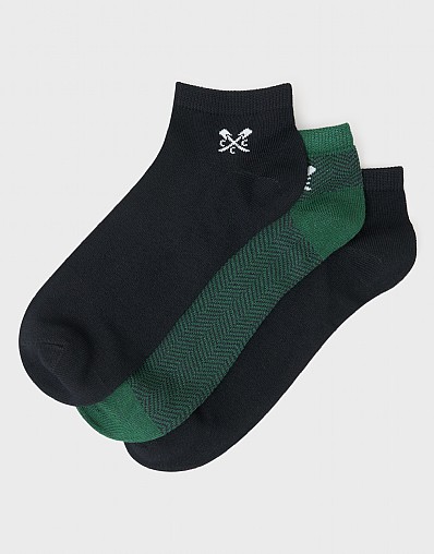 3 Pack Bamboo Trainer Socks in Navy and Green Chevron
