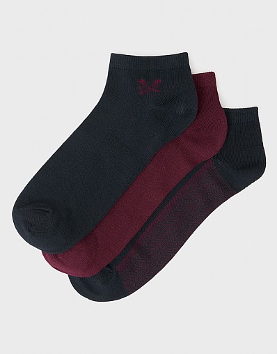 3 Pack Bamboo Trainer Socks in Navy and Burgundy
