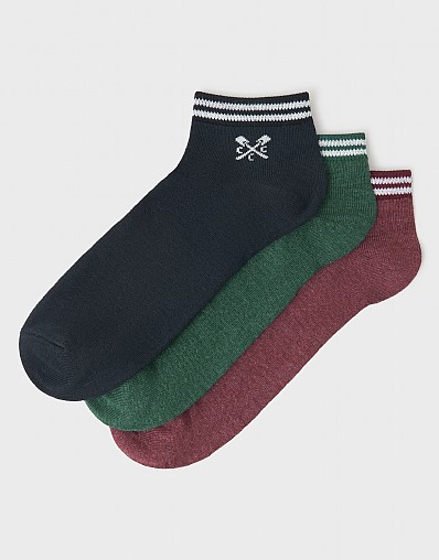 3 Pack Trainer Socks in Navy, Green and Burgundy Marl