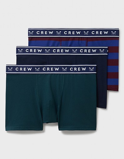 3 Pack Boxer Briefs in Green, Navy and Burgundy and Blue Stripe