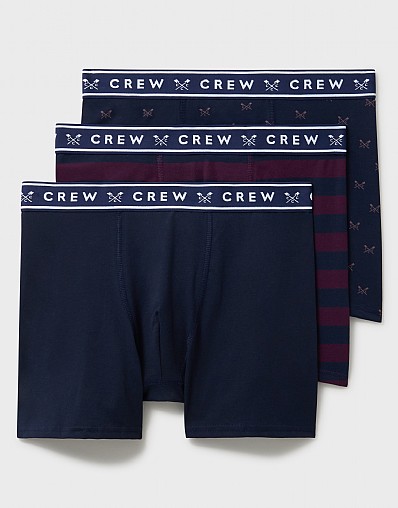 3 Pack Crossed Oars Jersey Boxers in Navy and Burgundy Stripe