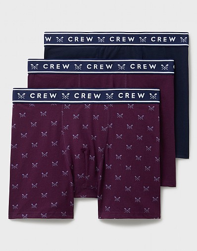 3 Pack Crossed Oars Jersey Boxers in Navy, Dark Purple and Blue