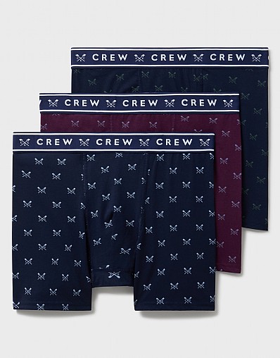 3 Pack Crossed Oars Printed Jersey Boxers in Navy, Burgundy and Green