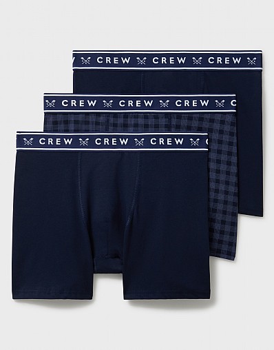 3 Pack Jersey Boxers in Navy and Navy Check