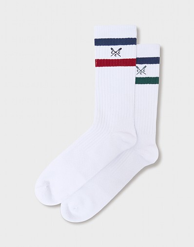 2 Pack Stripe Sports Socks in White, Green and Red