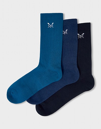 3 Pack Logo Sports Socks in Navy, Black and Teal