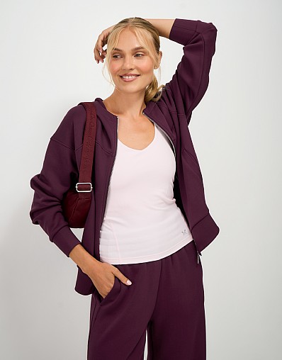SuperLuxe Zip-Through Hoodie in Wine Red