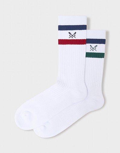 2-Pack Stripe Crew Sport Socks in White, Green & Red
