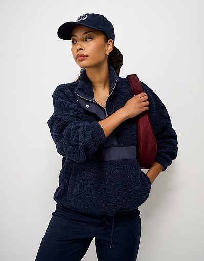 Borg & Woven Quarter-Zip Sweat in Navy