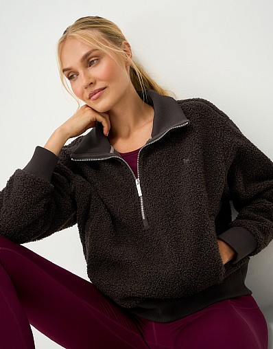 Borg Quarter-Zip Sweat in Coffee Brown