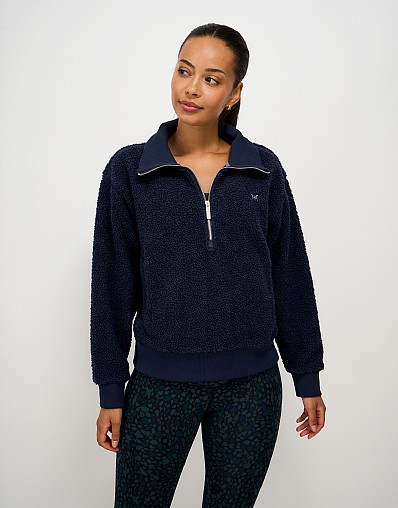 Borg Quarter-Zip Sweat in Navy