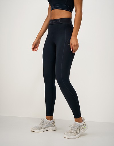 Branded Elasticated Waistband Leggings in Black