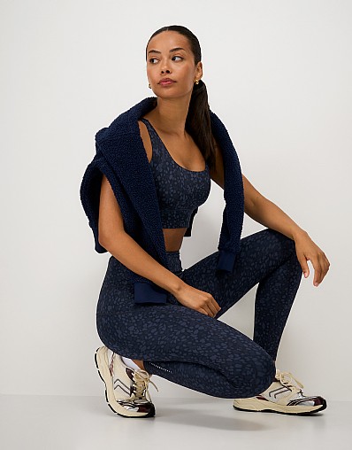 Fleece Back Reflective Leggings in Navy Abstract