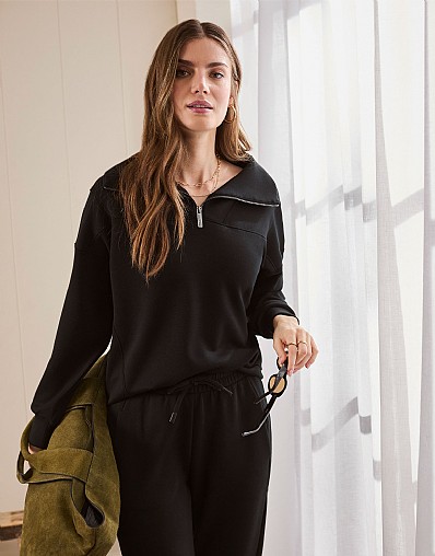 SuperLuxe Half Zip Sweatshirt in Black