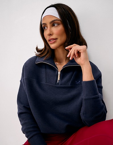 Ottoman-Knit Cooldown Half-Zip Sweat in Navy