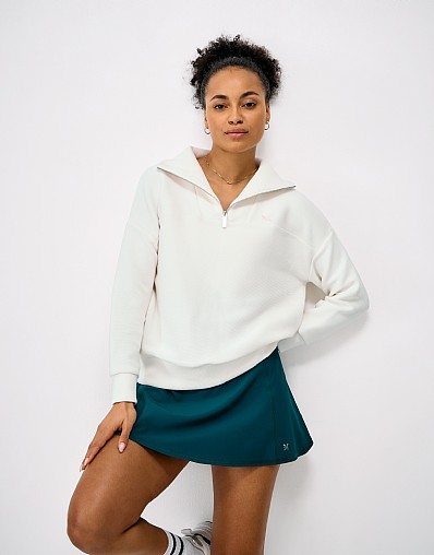 Ottoman-Knit Cooldown Half-Zip Sweat in White