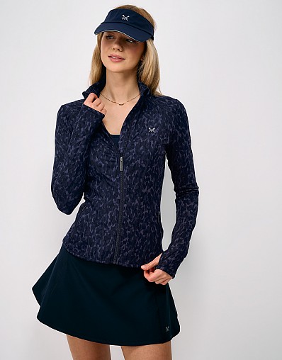 Activewear Zip Through Top in Navy Abstract