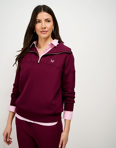 SuperLuxe Half Zip Sweat in Deep Red