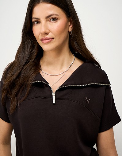 SuperLuxe Short-Sleeve Quarter-Zip in Coffee Brown